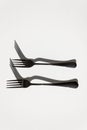 Two forks with sharp shadows of sun on a white background. Menu design concept. Royalty Free Stock Photo