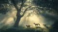 Two Foxes in a Misty Forest Sunrise Royalty Free Stock Photo