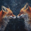 two foxes rubbing noses together