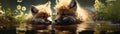 two foxes in the water Royalty Free Stock Photo
