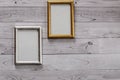 Two frames for photos on a light, vintage wooden background Royalty Free Stock Photo