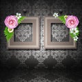 Two frames with roses over vintage wallpaper Royalty Free Stock Photo