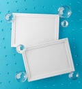 Two Frames Stylish Mock Up Poster Template. Glass Bubbles Fresh and Minimal 3D Rendering. Blue Background