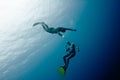 Two freedivers have fun in the depth