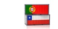 Two freight container with Chile and Portugal national flag.