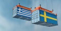 Two freight container with Greece and Sweden flag.