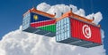 Two freight container with Tunisia and Namibia flag.