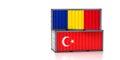 Two freight container with Turkey and Romania national flag.