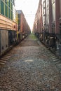 Between two freight trains Royalty Free Stock Photo