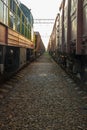 Between two freight trains Royalty Free Stock Photo