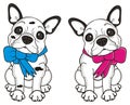 Two french bulldog puppies with ribbons