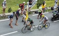 Two French Cyclists at Col de Peyresourde - Tour de France 2014 Royalty Free Stock Photo