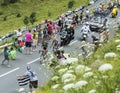 Two French Cyclists at Col de Peyresourde - Tour de France 2014 Royalty Free Stock Photo