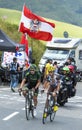 Two French Cyclists at Col de Peyresourde - Tour de France 2014 Royalty Free Stock Photo