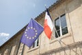 french and europa stars european flag of EU floats in city hall france facade Royalty Free Stock Photo