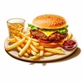 Cheeseburger Plate: Comic Art Style, 32k Uhd, Free Brushwork Royalty Free Stock Photo