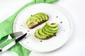 Two fresh avocado sandwiches on a white plate. Royalty Free Stock Photo
