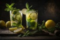 Two fresh chilled mojitos with mint and lemon. Generative AI Royalty Free Stock Photo