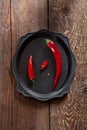 Two fresh chilli peppers, big and small