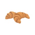 Two fresh croissants, baked puff pastry. Flat cartoon style design element. Bakery goods for poster, label and menu