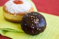 Two fresh donuts on a napkin Royalty Free Stock Photo