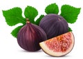 Two fresh figs fruit and slice with leaf Royalty Free Stock Photo