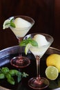 Two fresh lemon sorbets in cocktail glasses