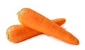 Two fresh orange carrots in stack isolated on white background with clipping path. Close up of healthy vegetable root Royalty Free Stock Photo