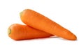 Two fresh orange carrots in stack isolated on white background with clipping path. Close up of healthy vegetable root Royalty Free Stock Photo