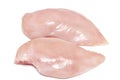 Two fresh raw chicken breasts on white background