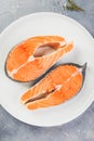 Two fresh raw salmon steaks Royalty Free Stock Photo