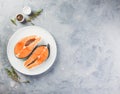 Two fresh raw salmon steaks Royalty Free Stock Photo