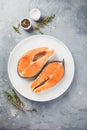 Two fresh raw salmon steaks Royalty Free Stock Photo