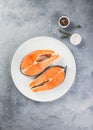 Two fresh raw salmon steaks Royalty Free Stock Photo