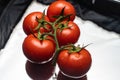 Two fresh, red cherry tomatoes with green stem Royalty Free Stock Photo