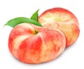 Two fresh ripe peach with leaf. Royalty Free Stock Photo