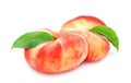 Two fresh ripe peach with leaf. Royalty Free Stock Photo