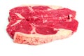 Two fresh strip loin steaks on a white isolated