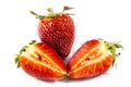 Two fresh sweet red strawberry`s with one showing off Royalty Free Stock Photo