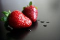 Two fresh wet strawberries Royalty Free Stock Photo