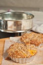 Two freshly baked peach streusel coffee cakes Royalty Free Stock Photo