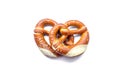 two freshly baked pretzels close-up, isolated on a white background Royalty Free Stock Photo