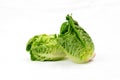 Two 2 freshly harvested little gem lettuce on a white background. Close up. Royalty Free Stock Photo