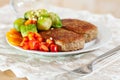 Two fried cutlets with broccol