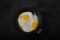 Two fried eggs in cast iron frying pan Royalty Free Stock Photo