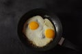 Two fried eggs in cast iron frying pan Royalty Free Stock Photo