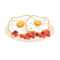 Two fried eggs illustration, sunny side up eggs on a plate - Vector Royalty Free Stock Photo