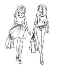 Two friend girls with shopping bags Royalty Free Stock Photo