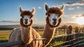 Adorable Alpacas at Sunset in a Scenic Pasture Royalty Free Stock Photo
