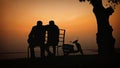 Two friends enjoying summer sunset